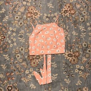 Cropped pastel pink flower shirt